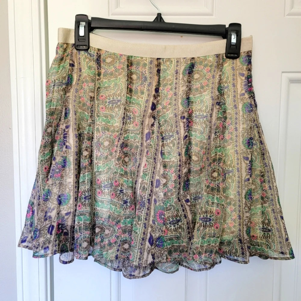 NWT American Eagle Flowy Lined Side Zip Purple Green Cream Mini Skirt Size 6
